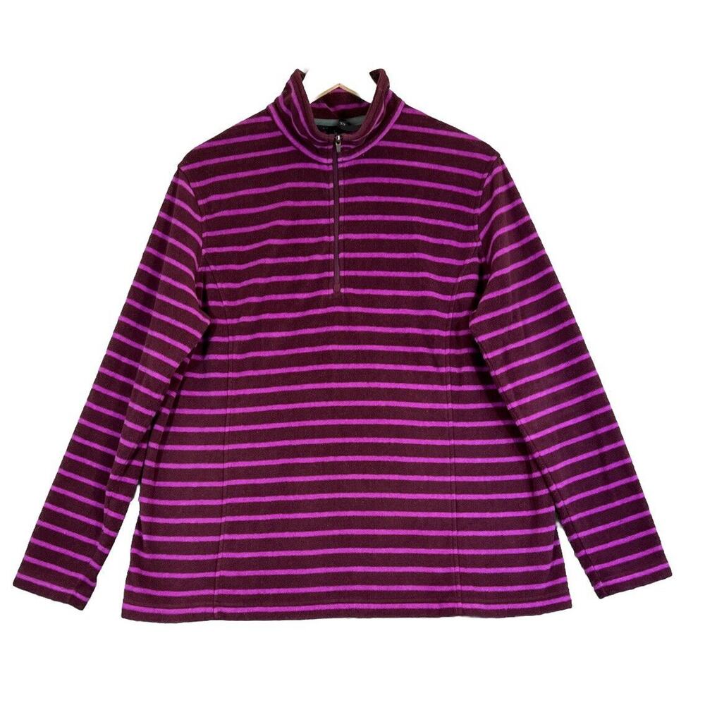 Lands End Fleece 1/4 Zip Sweater Womens XL/18 Purple Pink Mock Neck Pullover